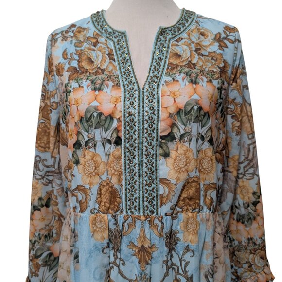 Soft Surroundings Womens Size M Robins Egg Blue Baroque Scrollwork Maxi Dress - Picture 4 of 9